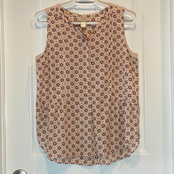 Beige Maroon Patterned Peplum Sleeveless Blouse - Picture 1 of 2